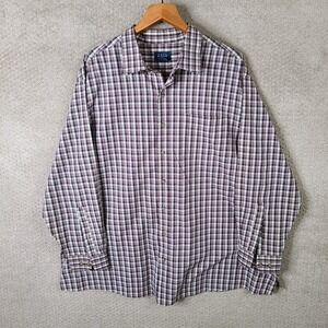 Harbor Bay Shirt Mens 2XL Red Blue Plaid Long Sleeve Button Down Cotton